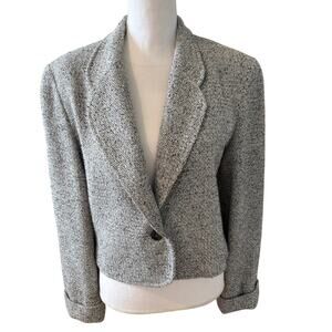Vintage KRIZIA Italian Cropped Boxy Textured Blazer Black White 6